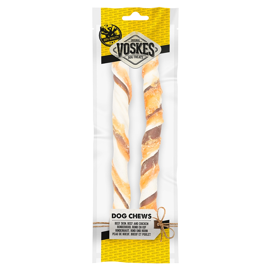 Bâtonnets en peau de vache avec bœuf et poulet - 2 pièces (25cm)