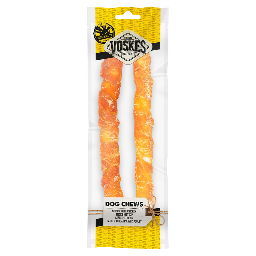 Bâtonnets en peau de vache avec poulet - 2 pièces (25cm)