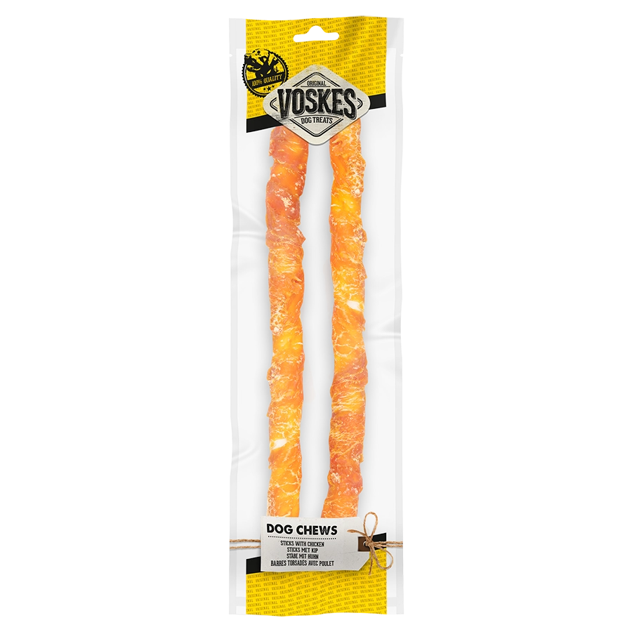 Bâtonnets en peau de vache avec poulet - 2 pièces (40cm)
